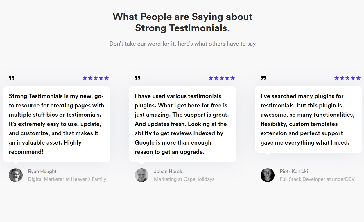quote testimonial example from the Strong Testimonials plugin page