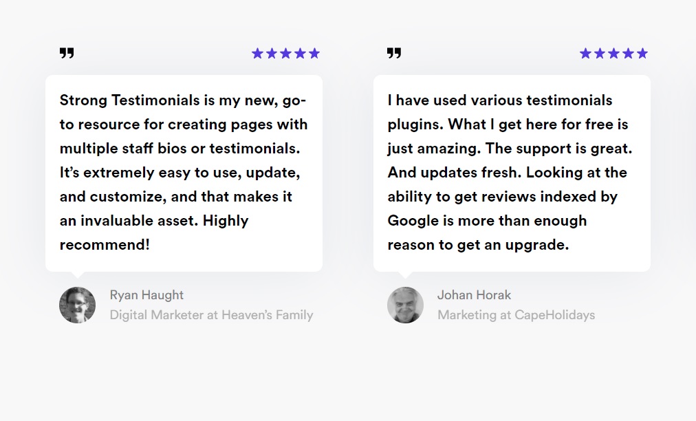testimonial examples from Strong Testimonials