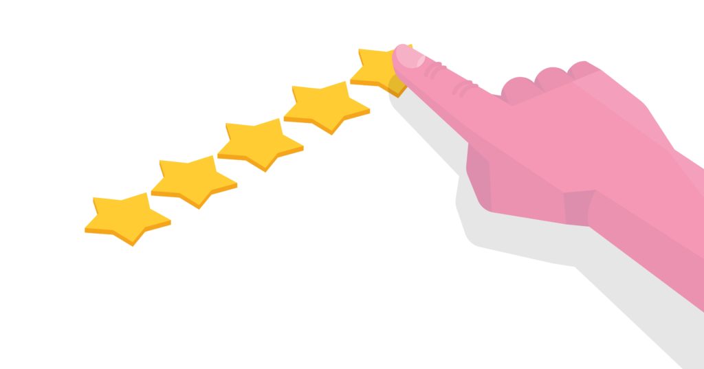 hand pointing at 5 star rating