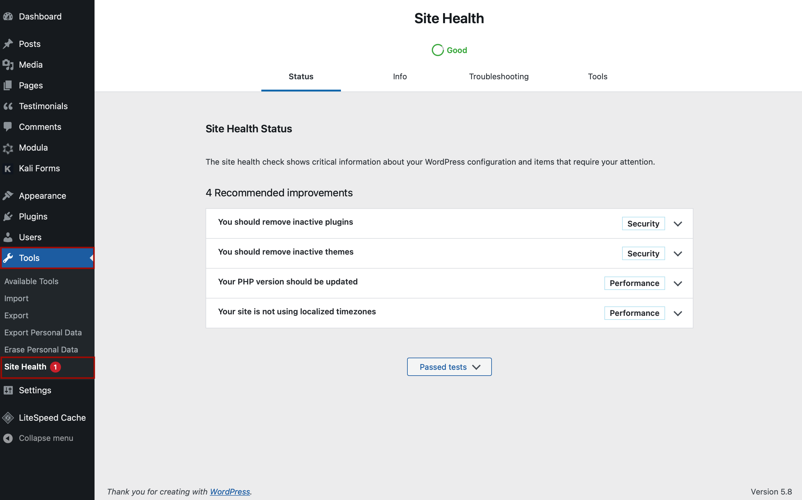 site health status