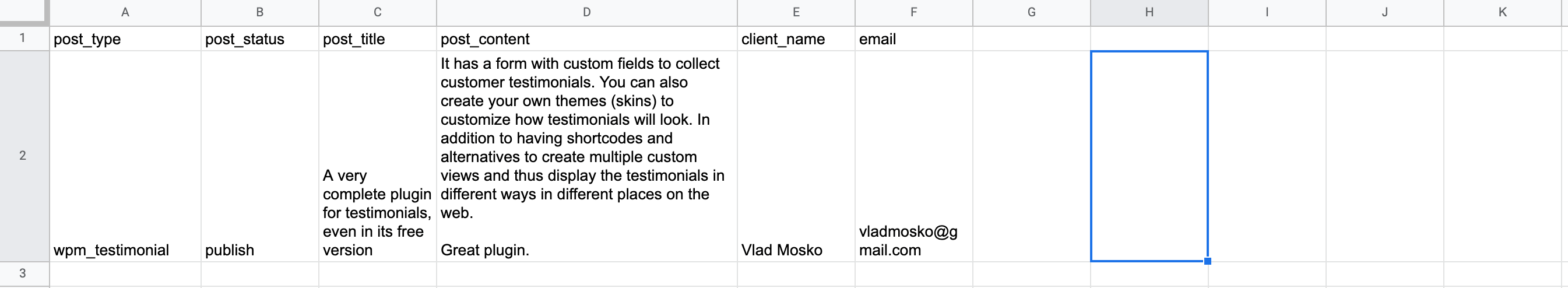 import testimonials from CSV file