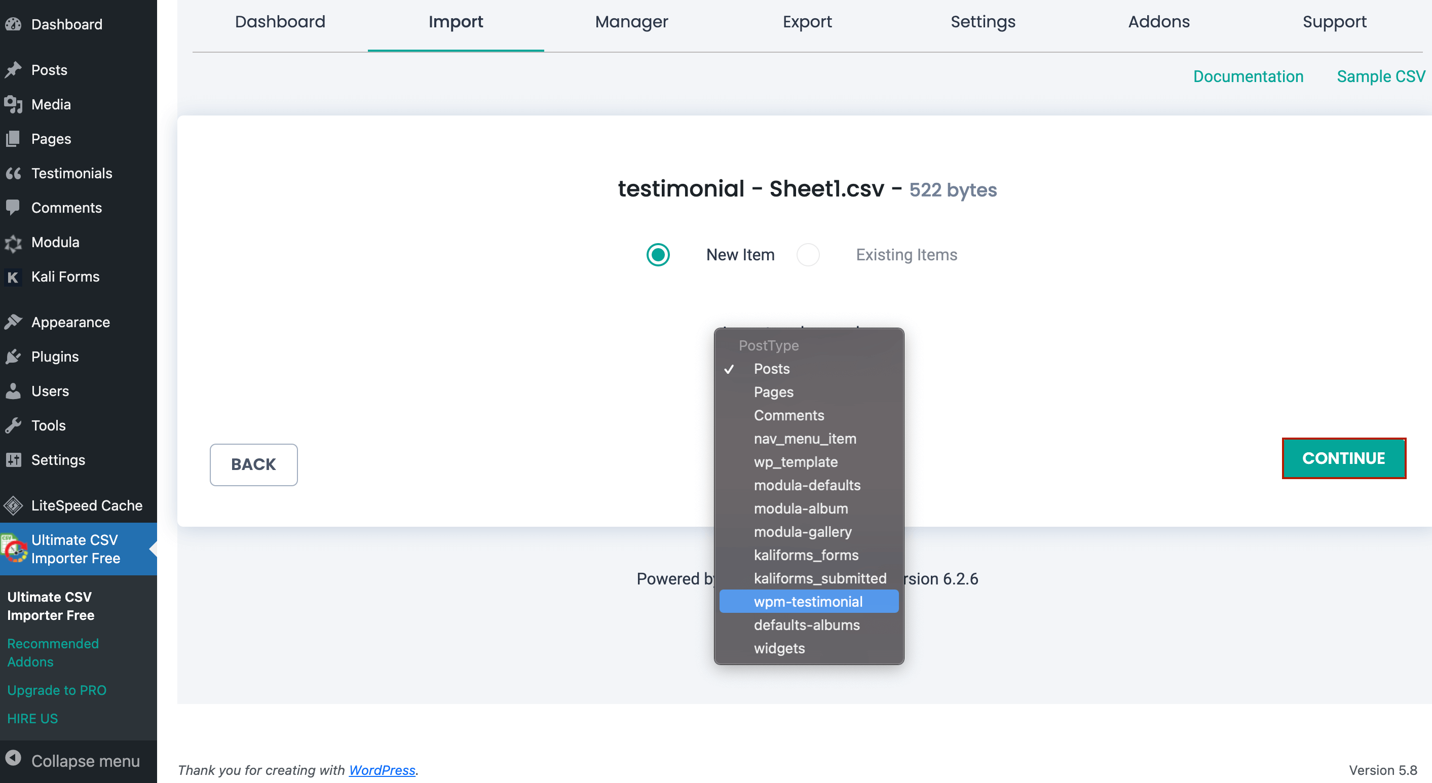 import testimonial from a CSV file