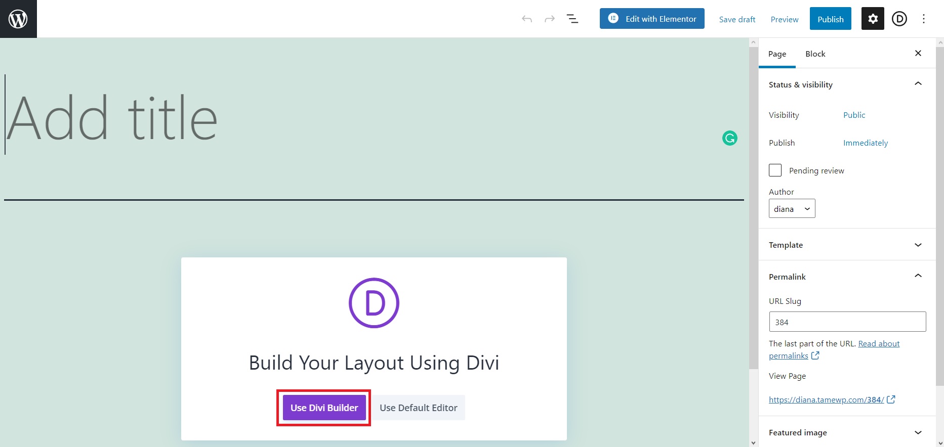 Building a new page with Divi