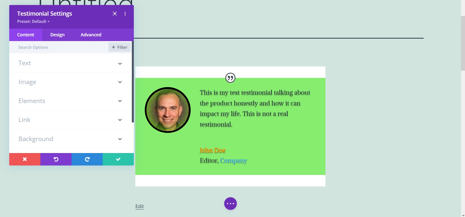 Divi testimonial module example