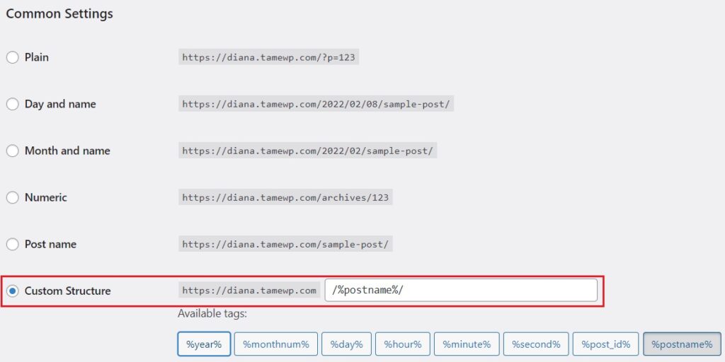 Custom structure for permalinks