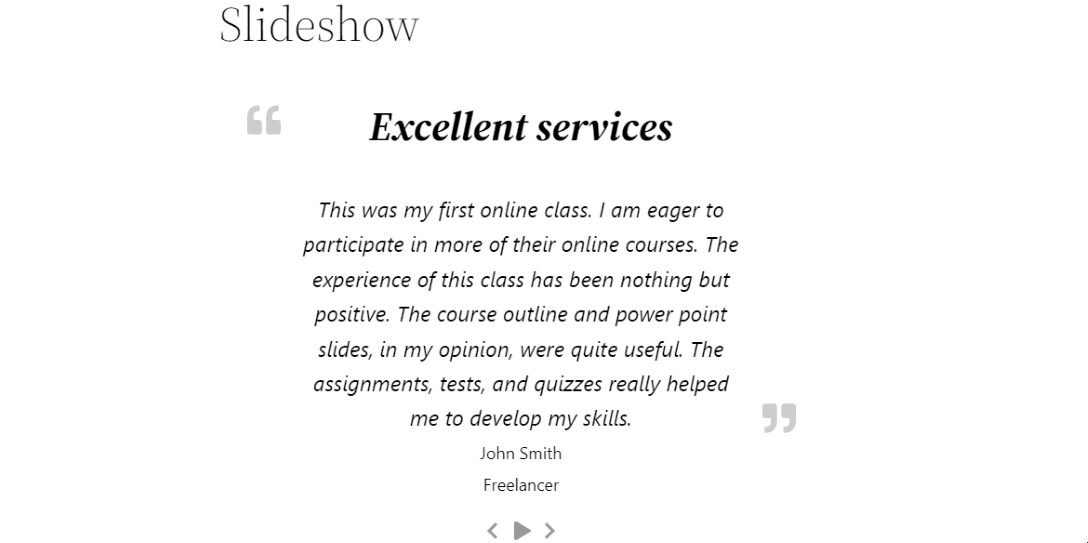 Testimonial slideshow view example