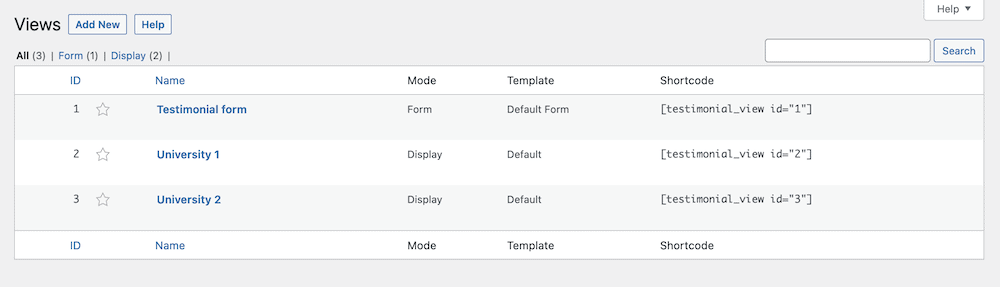 Adding a new view in WordPress.