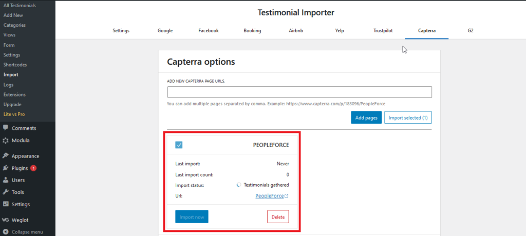 Import reviews from Capterra